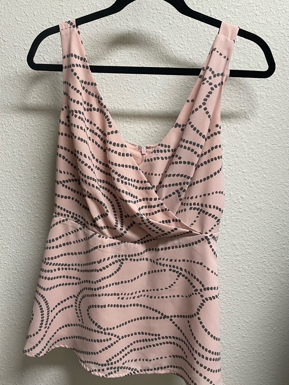 CAbi Blush Pink Sleeveless Draped V-Neck Tank with Dot Print